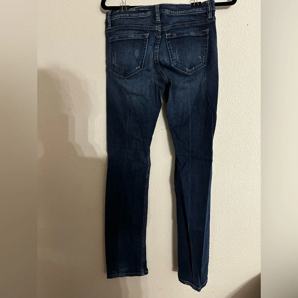 Banana Republic Size 2 Classic Straight Leg Dark Wash Distressed Jeans - Picture 3 of 6